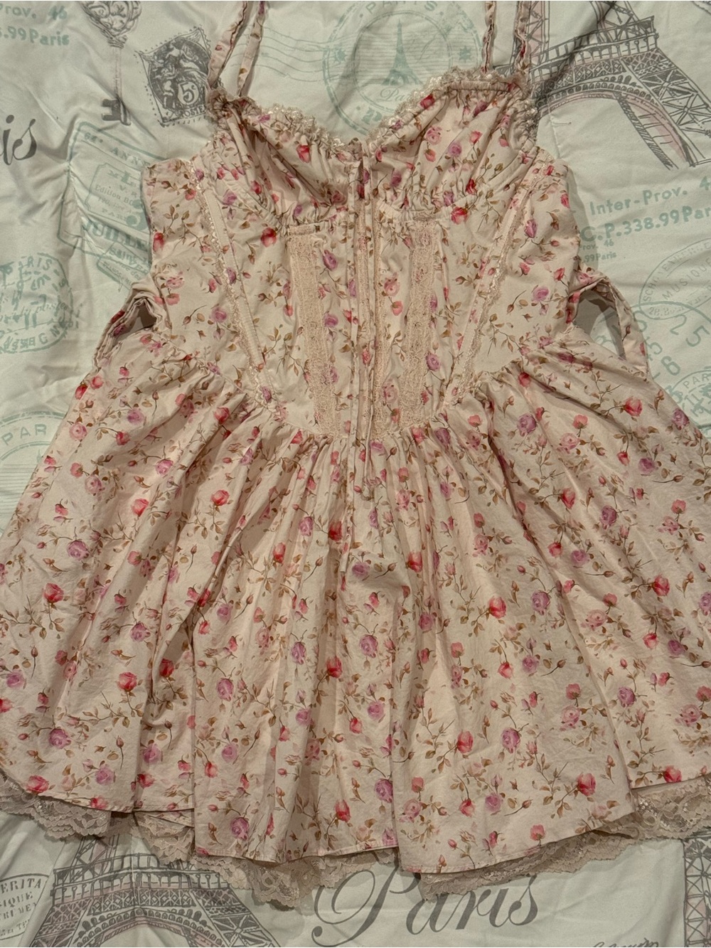 PINK FLORAL LACE CORSET DRESS